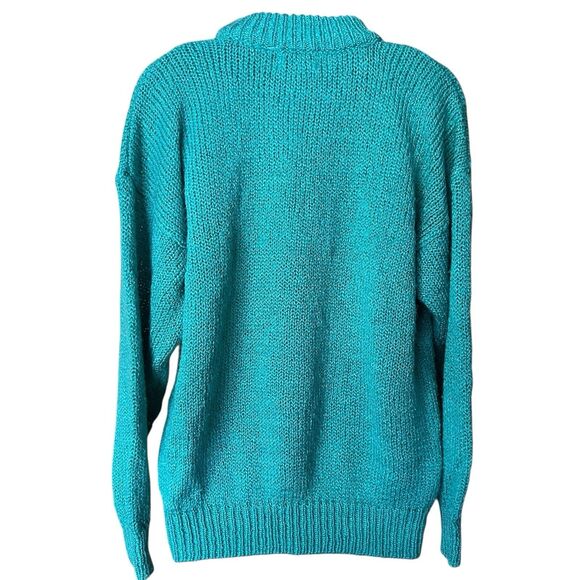 Vtg 80s Bristol Court Green Mock Neck Cableknit Grandma Sweater Sz M Chunky Knit - Picture 4 of 9
